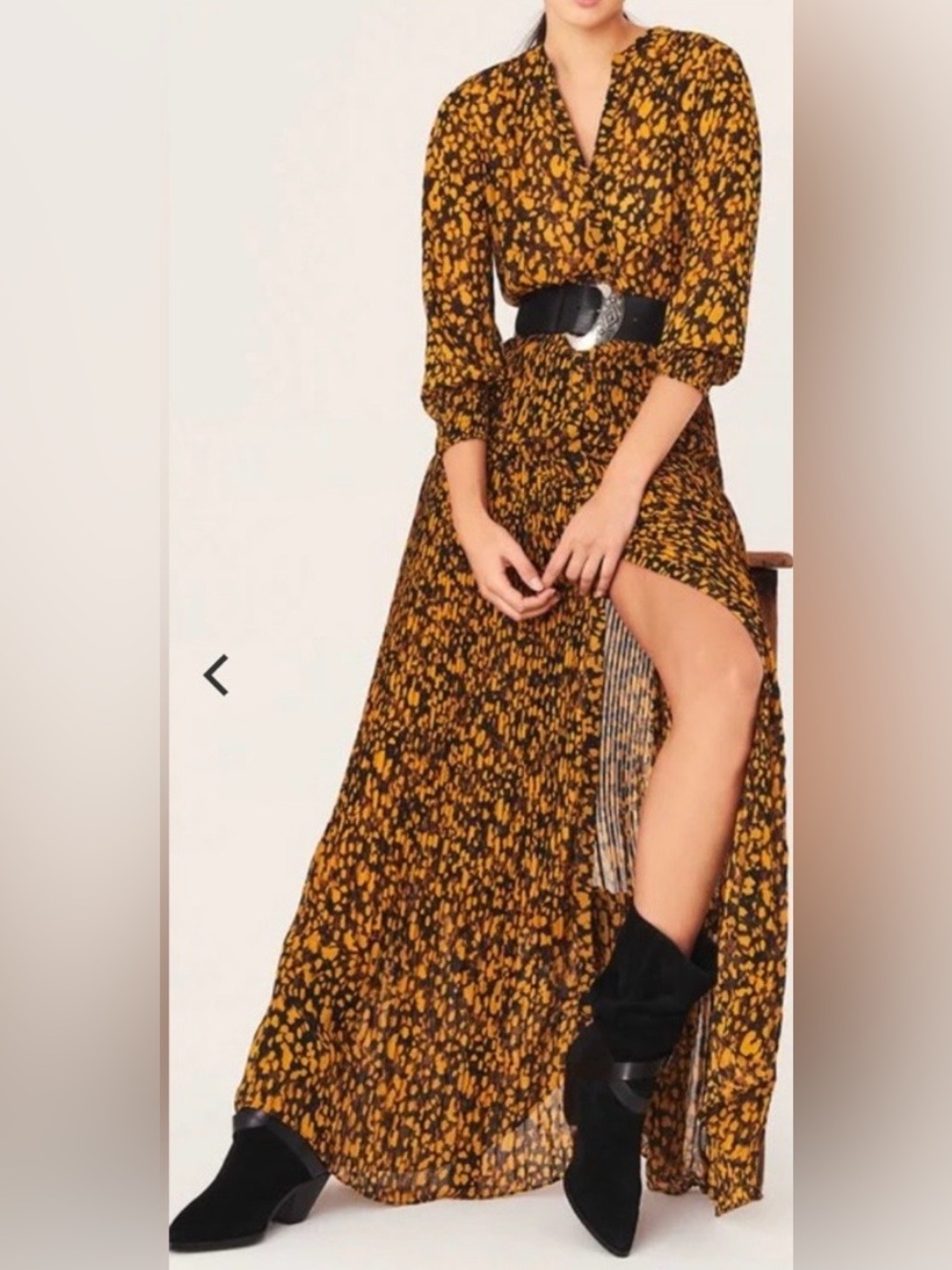 BA&SH Women's yellow and black Floral Maxi Dress